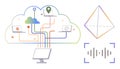 Cloud Data Sharing and Connectivity with Geometric Visualization and Digital Audio Elements Royalty Free Stock Photo
