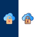 Cloud, Network, Lock, Locked  Icons. Flat and Line Filled Icon Set Vector Blue Background Royalty Free Stock Photo