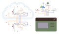 Cloud Computing Diagram with Digital Connections and Network Pathways Royalty Free Stock Photo