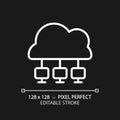 Cloud network pixel perfect white linear icon for dark theme