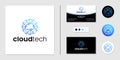 Cloud with network technology logo and business card design template inspiration Royalty Free Stock Photo