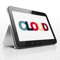 Cloud networking concept: Tablet Computer with Cloud on display Royalty Free Stock Photo