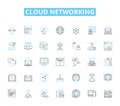 Cloud networking linear icons set. Virtualization, Scalability, Elasticity, Automation, Multi-tenancy, Agility