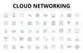 Cloud networking linear icons set. Virtualization, Scalability, Elasticity, Automation, Multi-tenancy, Agility