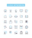 Cloud networking vector line icons set. Cloud, Networking, CloudComputing, SaaS, SA, IaaS, PaaS illustration outline