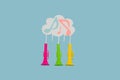 cloud with notes from which colorful trumpets come out, creative art modern design, musical wallpaper Royalty Free Stock Photo