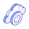 Cloud with off button isometric icon of cloud off in trendy style Royalty Free Stock Photo