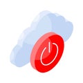 Cloud with off button isometric icon of cloud off in trendy style Royalty Free Stock Photo