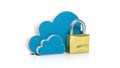 Cloud online storage icons with golden lock