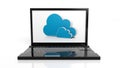 Cloud online storage icons on laptop screen