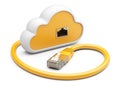 Cloud with a orange network plug. 3d illustration on a white background. Royalty Free Stock Photo