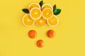 Cloud of oranges isolated on yellow background