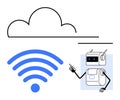 Cloud Computing, Connectivity, and AI Concepts Featuring wireless Symbol and Robot Character Royalty Free Stock Photo