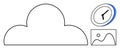 Cloud storage concept with clock and image thumbnail symbolizing data management and backup Royalty Free Stock Photo