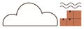 Cloud storage concept with flowlines and brown delivery boxes representing data and logistics Royalty Free Stock Photo
