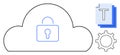 Cloud Data Security with Lock Icon, Files, and Settings Gear Representing Privacy Concept Royalty Free Stock Photo