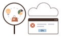 Cloud Storage Error with Magnified Shopping and Analytics Elements Royalty Free Stock Photo