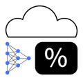Cloud computing with neural network and percentage symbol representing data processing and analytics Royalty Free Stock Photo