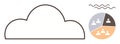 Cloud outline with pie chart for team collaboration and wavy lines representing connectivity Royalty Free Stock Photo
