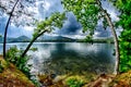 Cloud over mountains on lake santeetlah north carolina