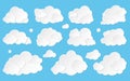 Cloud paper cut weather white info banner flat set