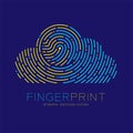 Cloud pattern Fingerprint scan logo icon dash line, Technology connect concept, Editable stroke illustration blue and yellow Royalty Free Stock Photo