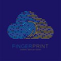 Cloud pattern Fingerprint scan logo icon dash line, Technology connect concept, Editable stroke illustration blue and yellow Royalty Free Stock Photo