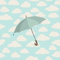 Cloud pattern with umbrella. Rainy weather sky seamless background