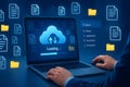 Cloud platform loading files with sync progress and folder navigation Royalty Free Stock Photo