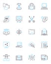 Cloud potentiality linear icons set. Scalability, Virtualization, Agility, Mobility, Efficiency, Productivity