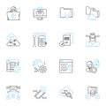 Cloud potentiality linear icons set. Scalability, Virtualization, Agility, Mobility, Efficiency, Productivity