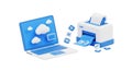 Cloud printing service from laptop to printer with data flow Royalty Free Stock Photo