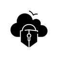 Cloud protection black icon, concept illustration, vector flat symbol, glyph sign. Royalty Free Stock Photo