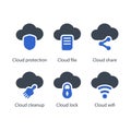 Cloud protection, Cloud file, share, cleanup, lock, wifi, icon Royalty Free Stock Photo