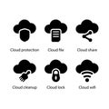 Cloud protection, Cloud file, share, cleanup, lock, wifi, icon Royalty Free Stock Photo