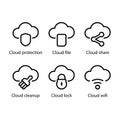 Cloud protection, Cloud file, share, cleanup, lock, wifi, icon Royalty Free Stock Photo