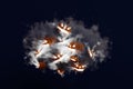 Cloud with pumpkin evils on dark background.3d render Royalty Free Stock Photo