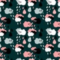 Cloud rain cute kawaii pattern in cartoon style