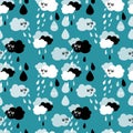 Cloud rain cute kawaii pattern in cartoon style