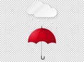 Cloud rain drop on red umbrella isolate on png or transparent  background, rain season, cloudy day,weather forecast concept, Royalty Free Stock Photo