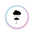 Cloud with rain drop on umbrella icon isolated on white background. Circle white button Royalty Free Stock Photo