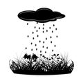 Cloud, rain and grass silhouette isolated on white background. Rainy day. Royalty Free Stock Photo