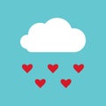 Cloud and rain of hearts, rainy love cloud cartoon with hearts, vector, illustration