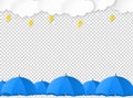 Cloud rain with umbrellas, thunderbolt  isolate on png or transparent, clear sky with cloud, rain season, cloudy day,weather Royalty Free Stock Photo