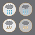 Cloud with rain water and thunderstorm icons