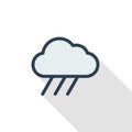 Cloud, rain weather thin line flat color icon. Linear vector symbol. Colorful long shadow design. Royalty Free Stock Photo