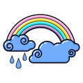Cloud, rainbow, rain icon. Line art. White background.