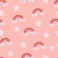 Cloud Rainbow Star and Sun Cute Seamless Repeat Pattern, Laughter Fun Care Joy, Love for Two, Cartoon Vector EPS 10 Illustration Royalty Free Stock Photo