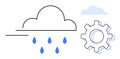 Cloud with Raindrops and Gear Icon Representing Data Flow and System Integration Royalty Free Stock Photo