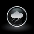 Cloud raining icon inside round silver and black emblem